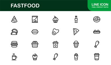 Hamburger ve içecek ile fast food ikonu. Fast Food Modern Profesyonel Hat Simgesi hazır yemek menüsü ve hızlı yemek konseptini gösteriyor