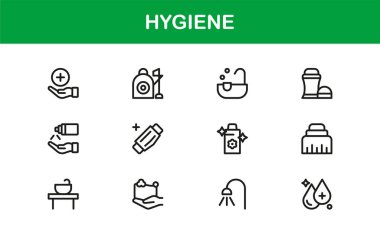 Temizlik ve Minimum Hijyen Simgesi Koleksiyonu El hijyeni, Temizleyici, Sağlık Güvenliği ve Sağlık Sembolleri