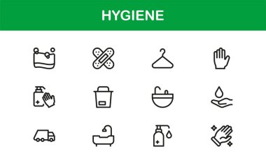 Temizlik ve Minimum Hijyen Simgesi Koleksiyonu El hijyeni, Temizleyici, Sağlık Güvenliği ve Sağlık Sembolleri