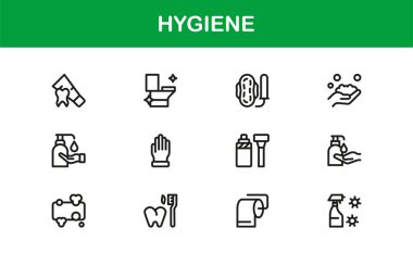 Temizlik ve Minimum Hijyen Simgesi Koleksiyonu El hijyeni, Temizleyici, Sağlık Güvenliği ve Sağlık Sembolleri