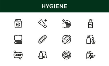 Temizlik ve Minimum Hijyen Simgesi Koleksiyonu El hijyeni, Temizleyici, Sağlık Güvenliği ve Sağlık Sembolleri