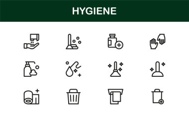 Temizlik ve Minimum Hijyen Simgesi Koleksiyonu El hijyeni, Temizleyici, Sağlık Güvenliği ve Sağlık Sembolleri