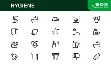 Temizlik ve Minimum Hijyen Simgesi Koleksiyonu El hijyeni, Temizleyici, Sağlık Güvenliği ve Sağlık Sembolleri