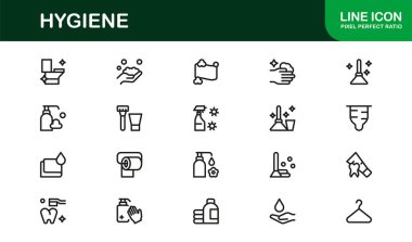 Temizlik ve Minimum Hijyen Simgesi Koleksiyonu El hijyeni, Temizleyici, Sağlık Güvenliği ve Sağlık Sembolleri