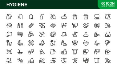 Temizlik ve Minimum Hijyen Simgesi Koleksiyonu El hijyeni, Temizleyici, Sağlık Güvenliği ve Sağlık Sembolleri