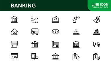 Bankacılık Simgesi Seti Finans, Para, Aktarımlar ve Vektör Biçiminde Mali Hizmetler