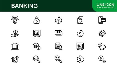 Bankacılık Simgesi Seti Finans, Para, Aktarımlar ve Vektör Biçiminde Mali Hizmetler