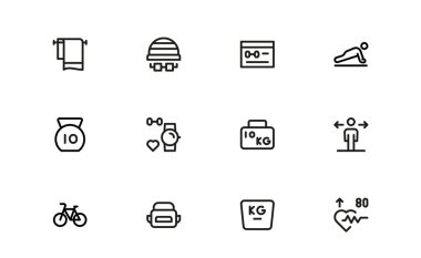Spor Salonu Ekipmanı, Egzersiz Sembolleri ve Vektör Biçiminde Sağlıklı Yaşam Biçimi Elementleri