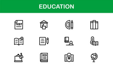 Eğitim Simgesi Seti: Öğrenme, Akademik Araştırma, Çevrimiçi Okul ve Üniversite Çalışma Araçları İçin Düz Vektör Sembolleri