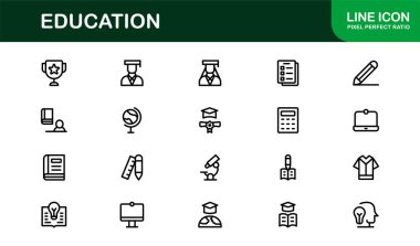 Eğitim Simgesi Seti: Öğrenme, Akademik Araştırma, Çevrimiçi Okul ve Üniversite Çalışma Araçları İçin Düz Vektör Sembolleri