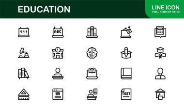Eğitim Simgesi Seti: Öğrenme, Akademik Araştırma, Çevrimiçi Okul ve Üniversite Çalışma Araçları İçin Düz Vektör Sembolleri