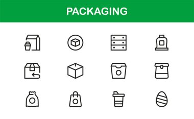 Modern markalaşma ve tasarım projelerinde göze çarpan görseller yaratmak için asgari, düzenlenebilir vektör tasarımlarına sahip profesyonel paket çizgisi simgesi seti