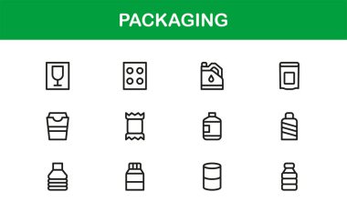 Modern markalaşma ve tasarım projelerinde göze çarpan görseller yaratmak için asgari, düzenlenebilir vektör tasarımlarına sahip profesyonel paket çizgisi simgesi seti