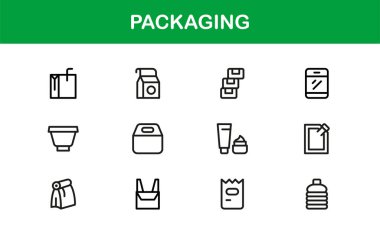 Modern markalaşma ve tasarım projelerinde göze çarpan görseller yaratmak için asgari, düzenlenebilir vektör tasarımlarına sahip profesyonel paket çizgisi simgesi seti