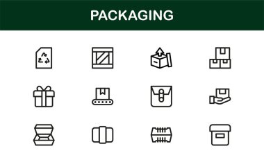 Modern markalaşma ve tasarım projelerinde göze çarpan görseller yaratmak için asgari, düzenlenebilir vektör tasarımlarına sahip profesyonel paket çizgisi simgesi seti