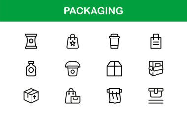 Modern markalaşma ve tasarım projelerinde göze çarpan görseller yaratmak için asgari, düzenlenebilir vektör tasarımlarına sahip profesyonel paket çizgisi simgesi seti