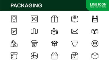 Modern markalaşma ve tasarım projelerinde göze çarpan görseller yaratmak için asgari, düzenlenebilir vektör tasarımlarına sahip profesyonel paket çizgisi simgesi seti