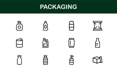 Modern markalaşma ve tasarım projelerinde göze çarpan görseller yaratmak için asgari, düzenlenebilir vektör tasarımlarına sahip profesyonel paket çizgisi simgesi seti