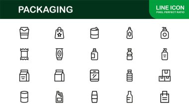 Modern markalaşma ve tasarım projelerinde göze çarpan görseller yaratmak için asgari, düzenlenebilir vektör tasarımlarına sahip profesyonel paket çizgisi simgesi seti