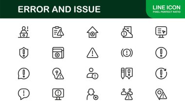 Hata ve Sorun veya Teknoloji Sembolleri Profesyonel Satır Simgesi Asgari Hata ve Konu Tasarımlarını Piksel Kusursuz, Düzenlenebilir Vektör Biçiminde Ayarlar