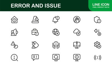 Hata ve Sorun veya Teknoloji Sembolleri Profesyonel Satır Simgesi Asgari Hata ve Konu Tasarımlarını Piksel Kusursuz, Düzenlenebilir Vektör Biçiminde Ayarlar