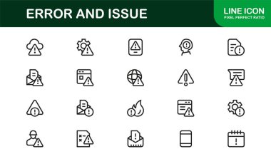 Hata ve Sorun veya Teknoloji Sembolleri Profesyonel Satır Simgesi Asgari Hata ve Konu Tasarımlarını Piksel Kusursuz, Düzenlenebilir Vektör Biçiminde Ayarlar