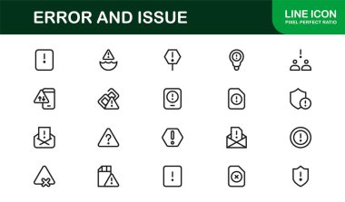 Hata ve Sorun veya Teknoloji Sembolleri Profesyonel Satır Simgesi Asgari Hata ve Konu Tasarımlarını Piksel Kusursuz, Düzenlenebilir Vektör Biçiminde Ayarlar