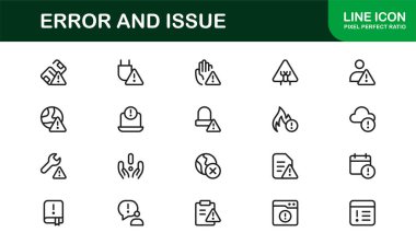 Hata ve Sorun veya Teknoloji Sembolleri Profesyonel Satır Simgesi Asgari Hata ve Konu Tasarımlarını Piksel Kusursuz, Düzenlenebilir Vektör Biçiminde Ayarlar
