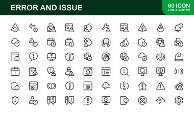Hata ve Sorun veya Teknoloji Sembolleri Profesyonel Satır Simgesi Asgari Hata ve Konu Tasarımlarını Piksel Kusursuz, Düzenlenebilir Vektör Biçiminde Ayarlar
