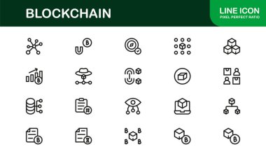 Engelleme Çizgisi Modern Satır Simgesi Koleksiyonu Şifreleme Ağı Akıllı Madencilik Cüzdanı Güvenliği ve Yerel Teknoloji Kavramları