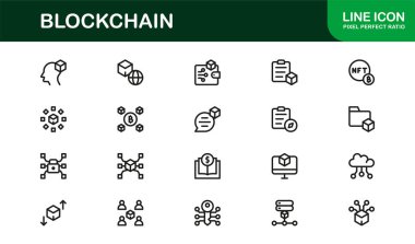 Engelleme Çizgisi Modern Satır Simgesi Koleksiyonu Şifreleme Ağı Akıllı Madencilik Cüzdanı Güvenliği ve Yerel Teknoloji Kavramları