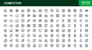 Bilgisayar Satırı Simgesi Profesyonel Teknoloji ve Dijital Aygıtlar için Modern Vektör Sembollerini Ayarla