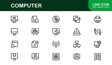 Bilgisayar Satırı Simgesi Profesyonel Teknoloji ve Dijital Aygıtlar için Modern Vektör Sembollerini Ayarla