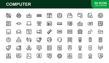 Bilgisayar Satırı Simgesi Profesyonel Teknoloji ve Dijital Aygıtlar için Modern Vektör Sembollerini Ayarla