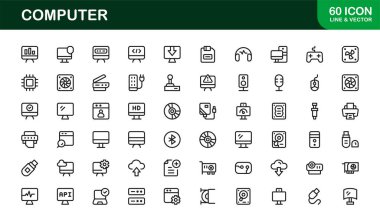 Bilgisayar Satırı Simgesi Profesyonel Teknoloji ve Dijital Aygıtlar için Modern Vektör Sembollerini Ayarla