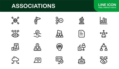Dernekler Modern Satır Simgesi Koleksiyonu Organizasyon Üyelik Topluluğu Ortaklık Ağı İşbirliği ve kar amacı gütmeyen Konseptler