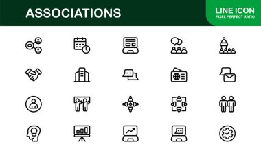 Dernekler Modern Satır Simgesi Koleksiyonu Organizasyon Üyelik Topluluğu Ortaklık Ağı İşbirliği ve kar amacı gütmeyen Konseptler