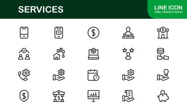 Servisler Modern Satır Simgesi Koleksiyonu Müşteri Desteği Onarım Onarım Bakım Danışmanlık ve İş Çözümleri