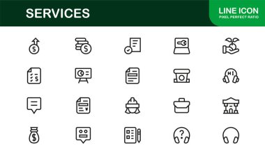 Servisler Modern Satır Simgesi Koleksiyonu Müşteri Desteği Onarım Onarım Bakım Danışmanlık ve İş Çözümleri