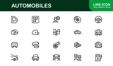 Otomobiller Modern Satır Simgesi Koleksiyonu Özelleştirilmiş Otomobiller Taşıma Aracı Araç Parçaları ve Taşınabilirlik Kavramları