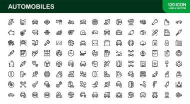 Otomobiller Modern Satır Simgesi Koleksiyonu Özelleştirilmiş Otomobiller Taşıma Aracı Araç Parçaları ve Taşınabilirlik Kavramları