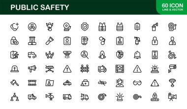 Kamu Güvenliği Modern Satır Simgesi Koleksiyonu Acil Koruma Kanunu Uygulama Kurtarma Uyarısı ve Güvenlik Konsepti