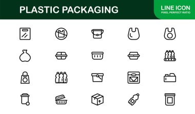 Plastik Paketleme Modern Satır Simgesi Koleksiyon Konteynırları Şişe Paketleri Depolama ve Malzeme Kavramları