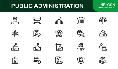 Kamu İdaresi Modern Satır Simgesi, Hükümet Yönetim Politikası Yönetim Hizmetleri ve Kurumsal Konseptleri Koleksiyonunu Ayarladı