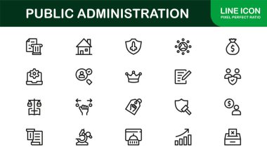 Kamu İdaresi Modern Satır Simgesi, Hükümet Yönetim Politikası Yönetim Hizmetleri ve Kurumsal Konseptleri Koleksiyonunu Ayarladı