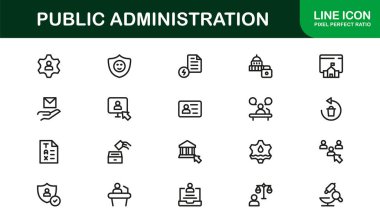 Kamu İdaresi Modern Satır Simgesi, Hükümet Yönetim Politikası Yönetim Hizmetleri ve Kurumsal Konseptleri Koleksiyonunu Ayarladı