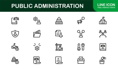 Kamu İdaresi Modern Satır Simgesi, Hükümet Yönetim Politikası Yönetim Hizmetleri ve Kurumsal Konseptleri Koleksiyonunu Ayarladı