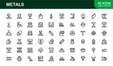 Metaller Modern Satır Simgesi Koleksiyonu Endüstriyel Malzemeler Alloys Madencilik Üretim ve Üretim Kavramları