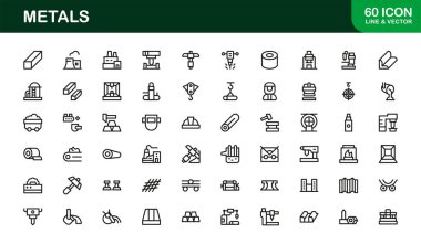 Metaller Modern Satır Simgesi Koleksiyonu Endüstriyel Malzemeler Alloys Madencilik Üretim ve Üretim Kavramları