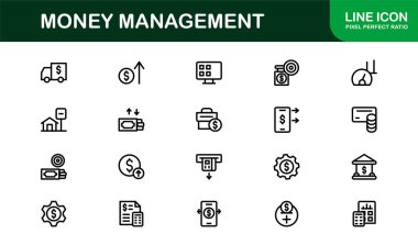 Modern Para Yönetimi Simgeleri Profesyonel Satır Finans, Bütçe ve Yatırım Uygulamaları Simgesi